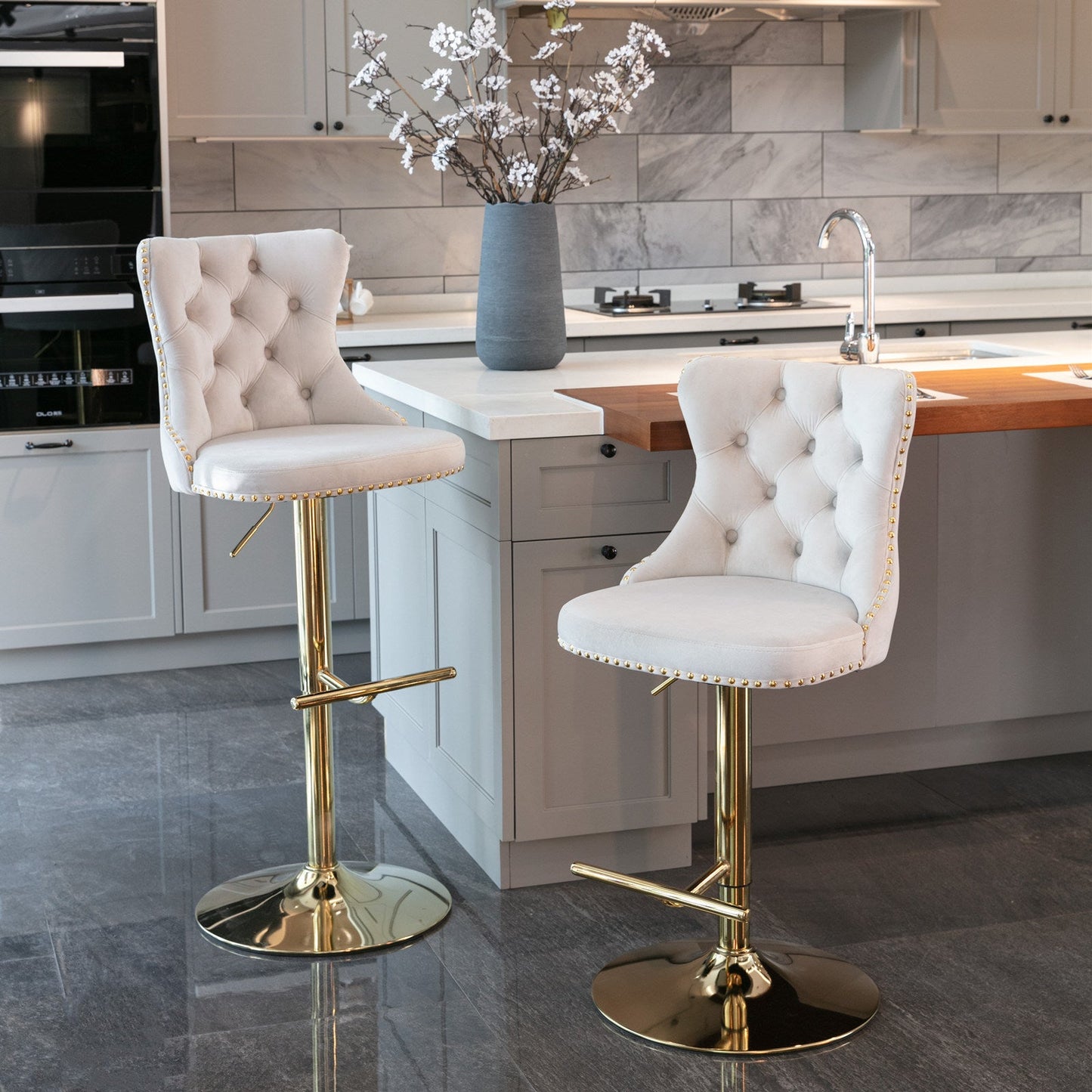 Set of 2 Modern A Velvet Swivel Stools