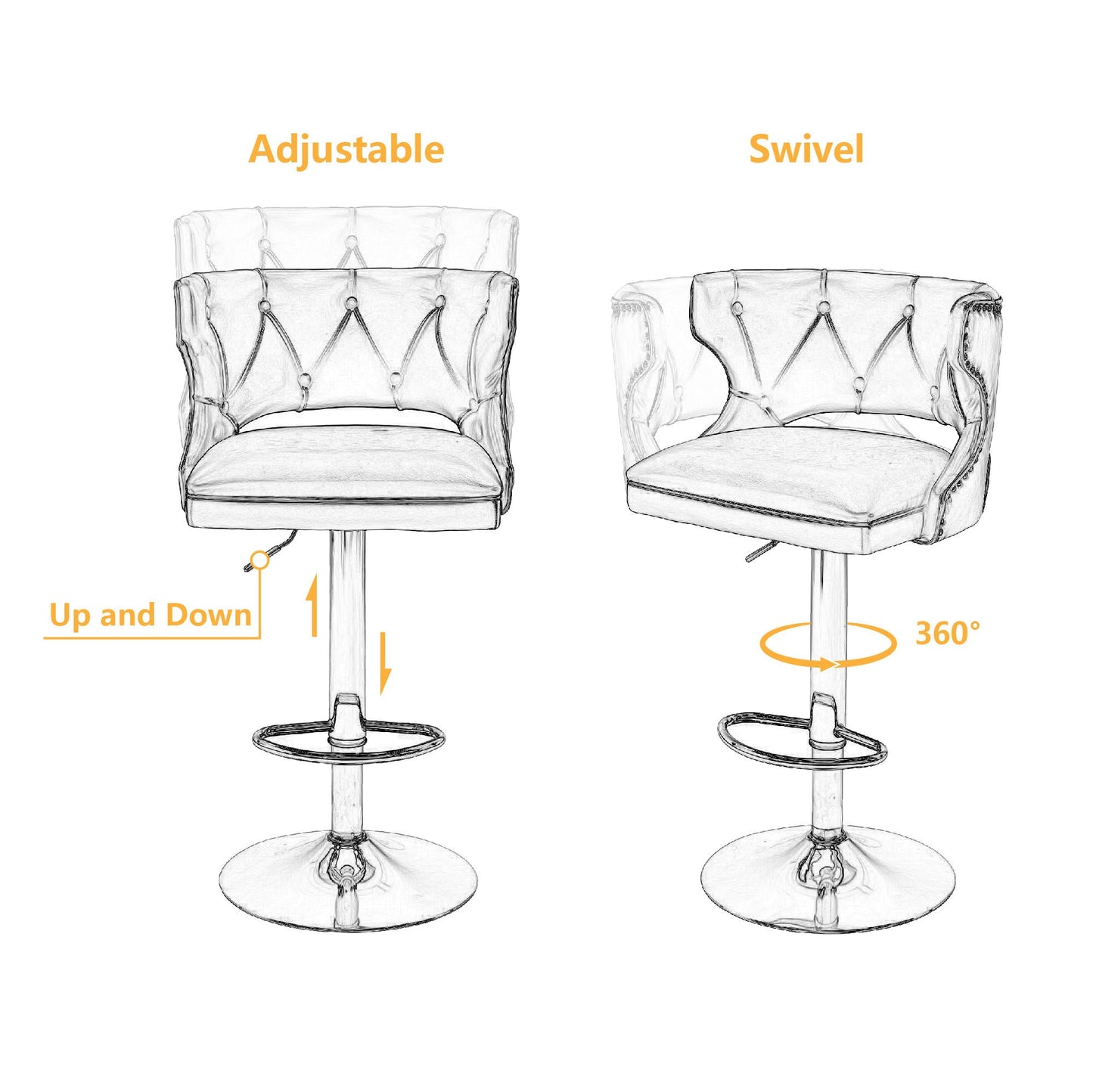 Set of 2 Modern Fashionable Velvet Bar Stools