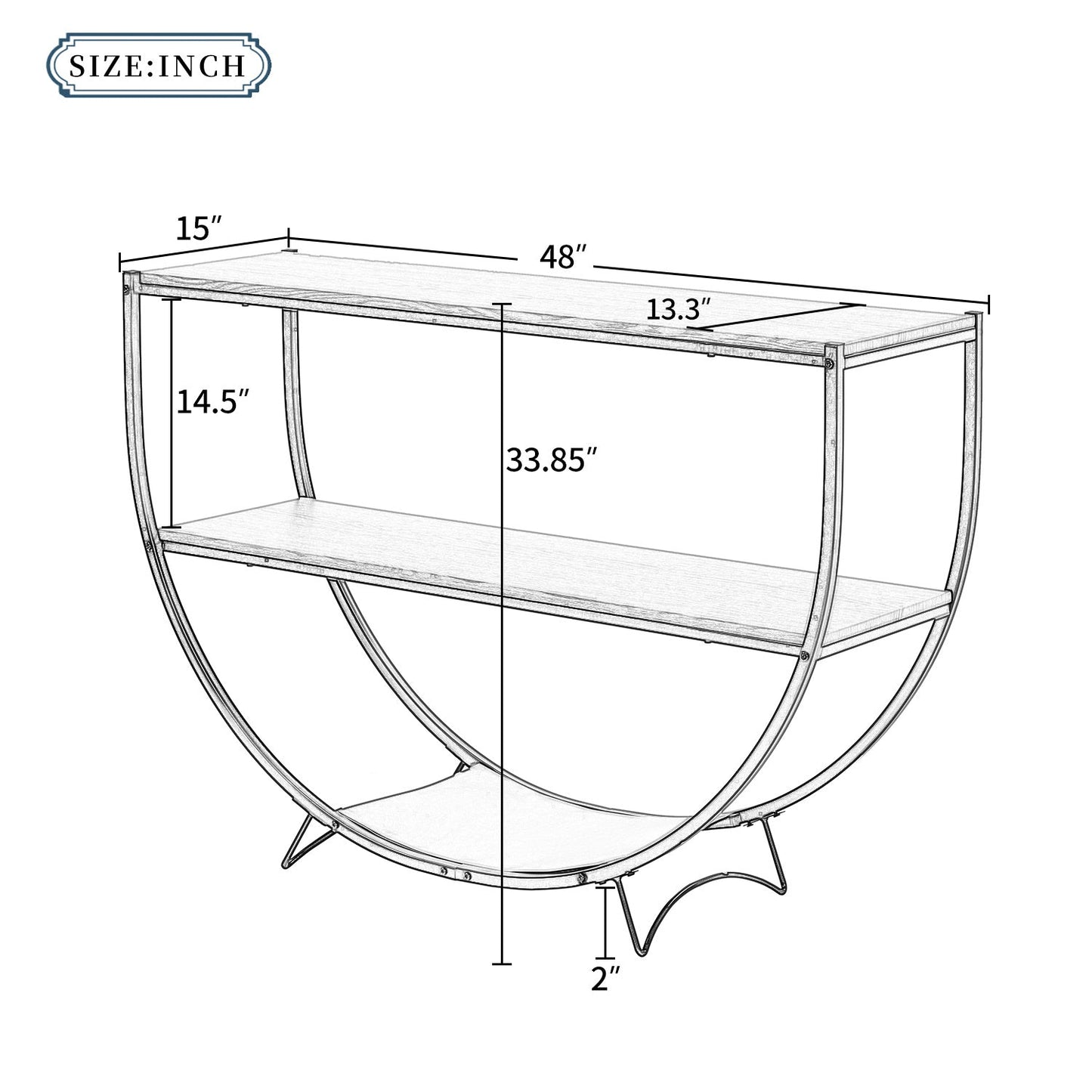 Rustic Industrial Design Demilune Shape Textured Metal Distressed Wood Console Table