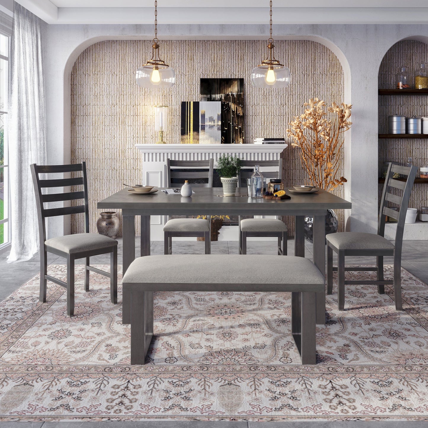 6-Pieces Solid Wood Dining Room Set