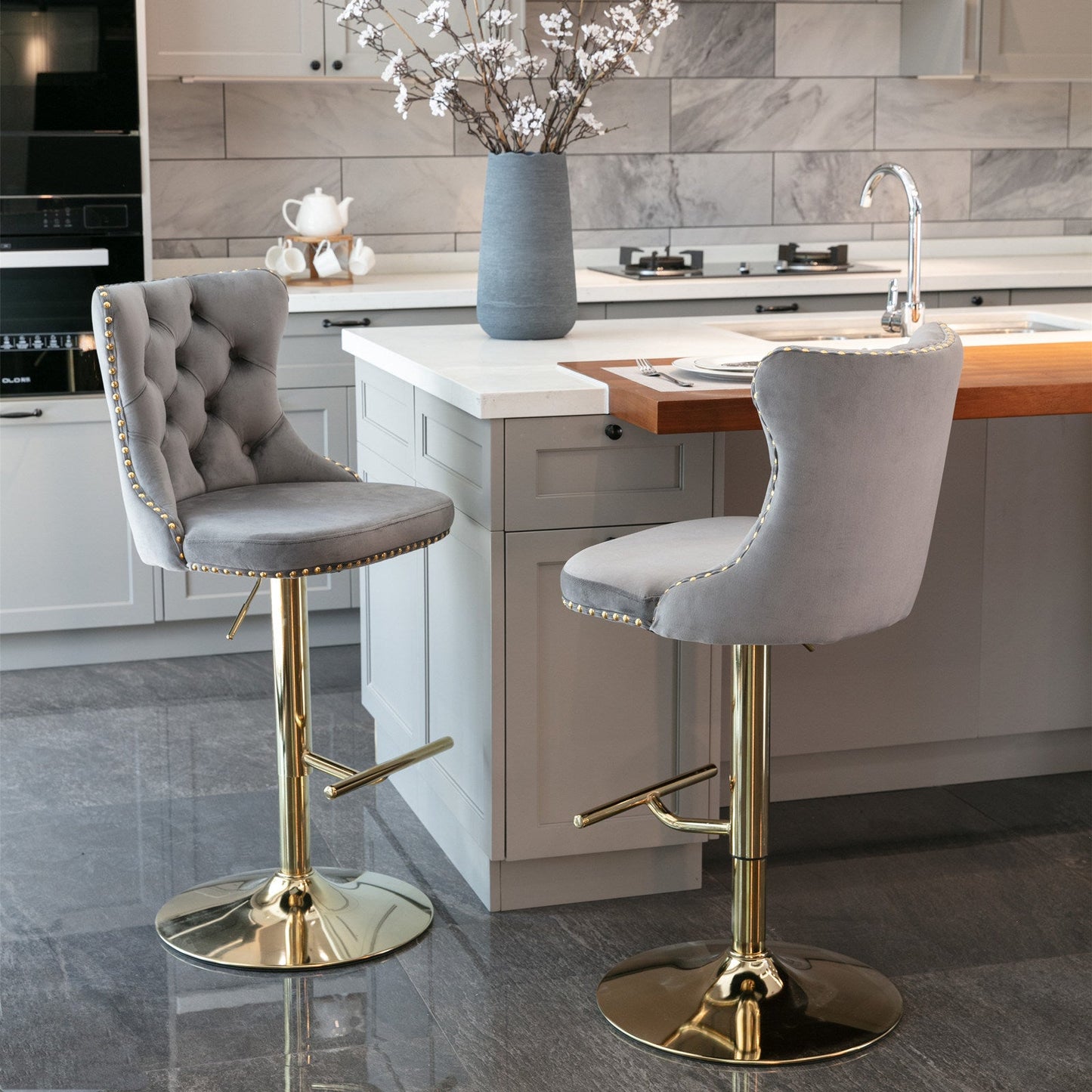 Set of 2 Modern A Velvet Swivel Stools