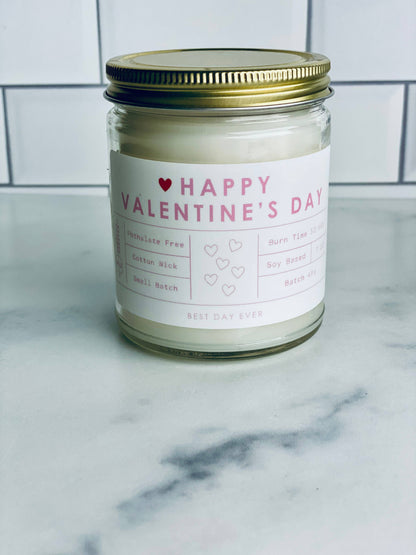 Happy Valentine's Day Candle: White w/pink / Clear / Bee's Paradise