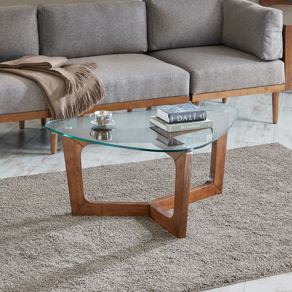 Wood Base Tempered Glass Top Coffee Table