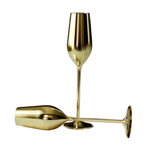 Gold Unbreakable Stainless Steel Champagne Flutes, Set of 2