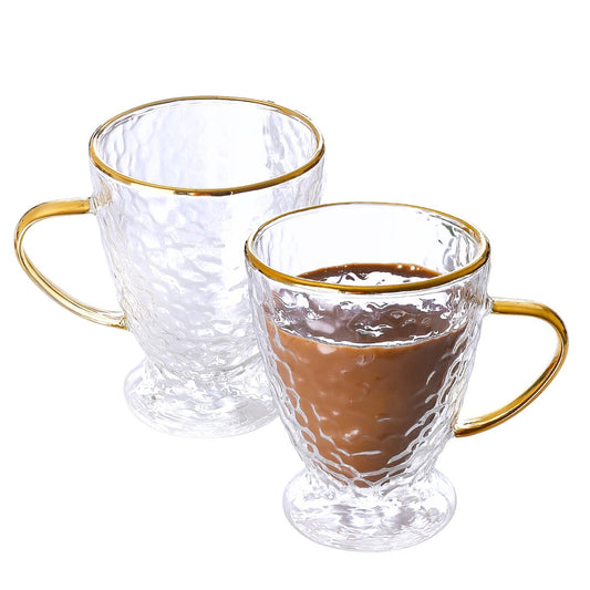 Hammered Double Wall Glass Coffee Cups