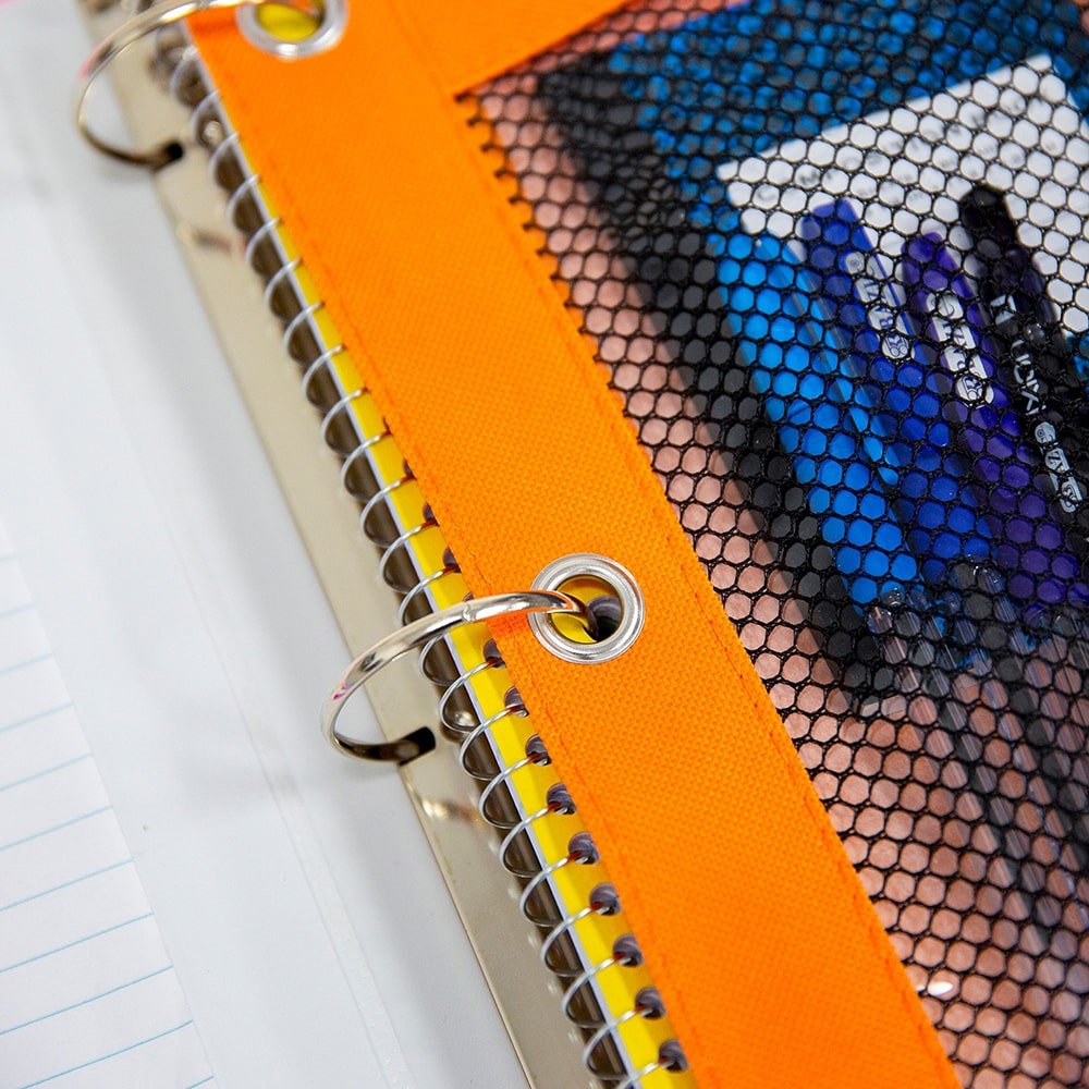 Bright Color 3-Ring Pencil Pouch w/ Mesh Window - 1 random color