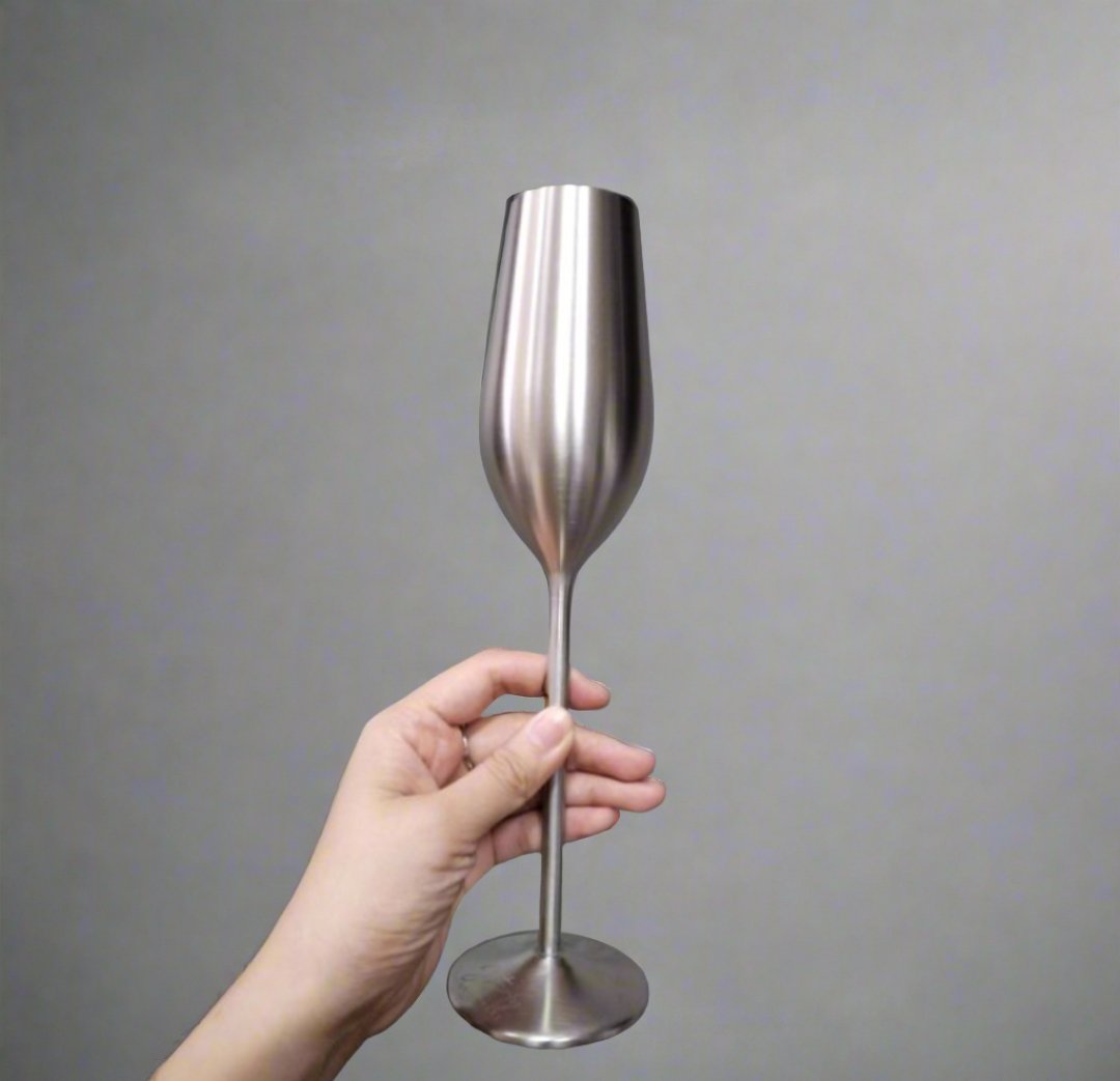 Silver Unbreakable Stainless Steel Champagne Flutes, Set of 2