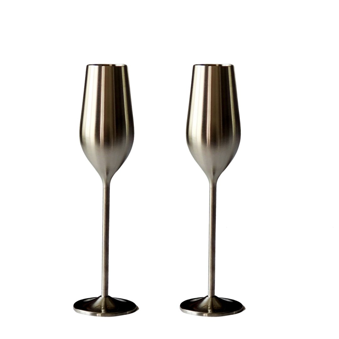 Silver Unbreakable Stainless Steel Champagne Flutes, Set of 2