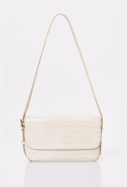 White Croco Leather Shoulder Flap Bag 'Gwen'