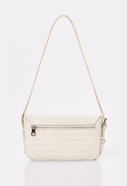 White Croco Leather Shoulder Flap Bag 'Gwen'