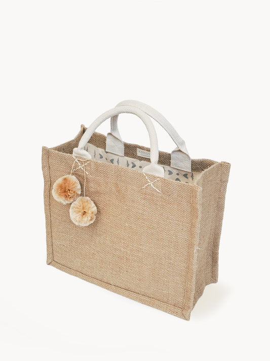 Jute Canvas Gift Bag With Pompom