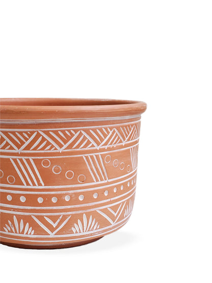 Hand Etched Terracotta Pot - Large