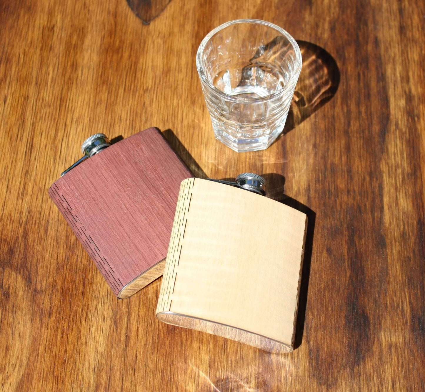 6 oz. Wooden Hip Flask (Mt. Rainier in Mahogany & Black Walnut)