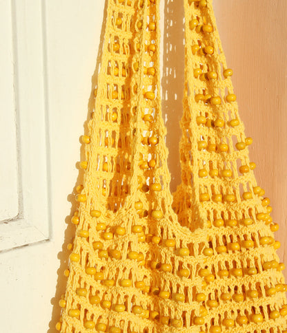Karma Wooden Beads Crochet Bag in Pale Yellow