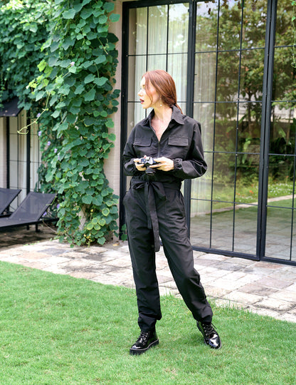 Amelia Recycled Travel Jumpsuit, in Black