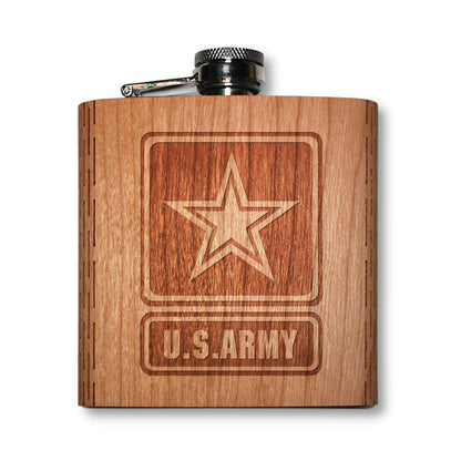 6 oz. Wooden Hip Flask (US Army Logo in American Cherry)