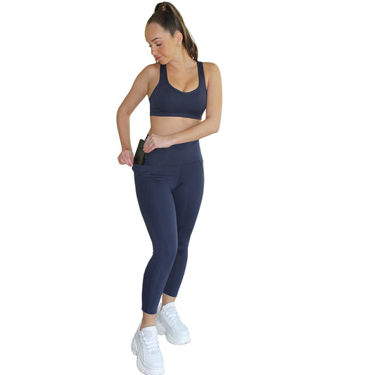 Om High Rise 7/8 Yoga Leggings - Navy