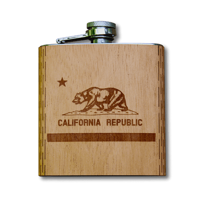 6 oz. Wooden Hip Flask (California Republic Flag in Mahogany)