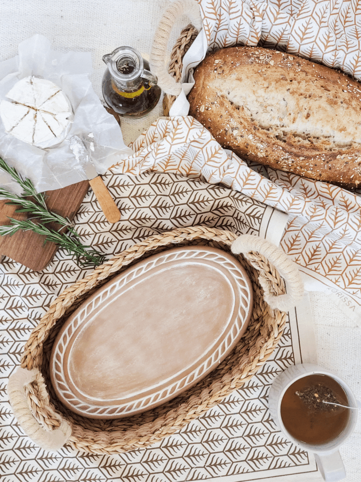 Personalized Bread Warmer & Basket Gift Set with Tea Towel - Recipe Oval