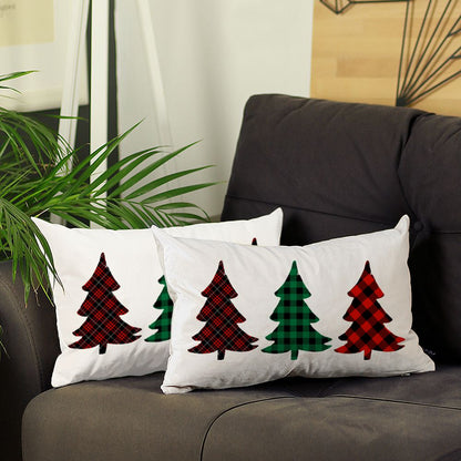 Christmas Tree Decorative Throw Pillow Set of 2 Lumbar 12" x 20" White & Red for Couch, Bedding