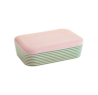 Green Stripes Bamboo Lunch Container| Eco-Friendly and Sustainable | 7.5" x 5" x 2"