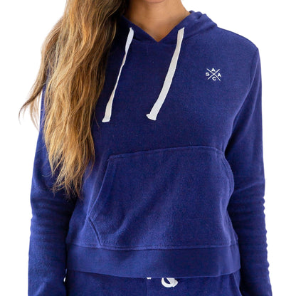 Women's AC Navy Terry Hoodie - CROPPED + LONG