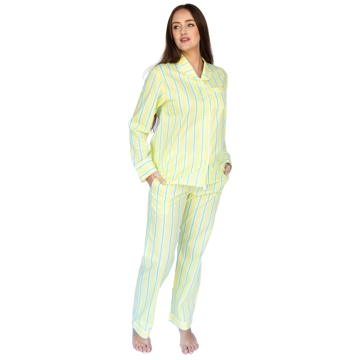 Women's Andy Cohen Yellow Stripe Long Sleeve PJ Pant Set