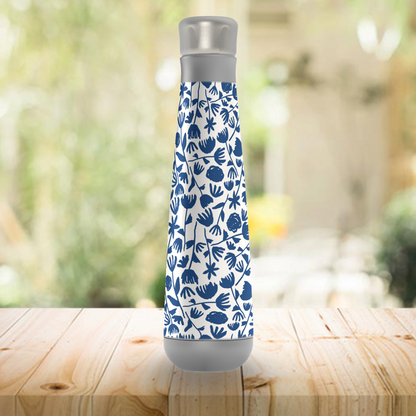 Dark Blue Ink Floral Water Bottle