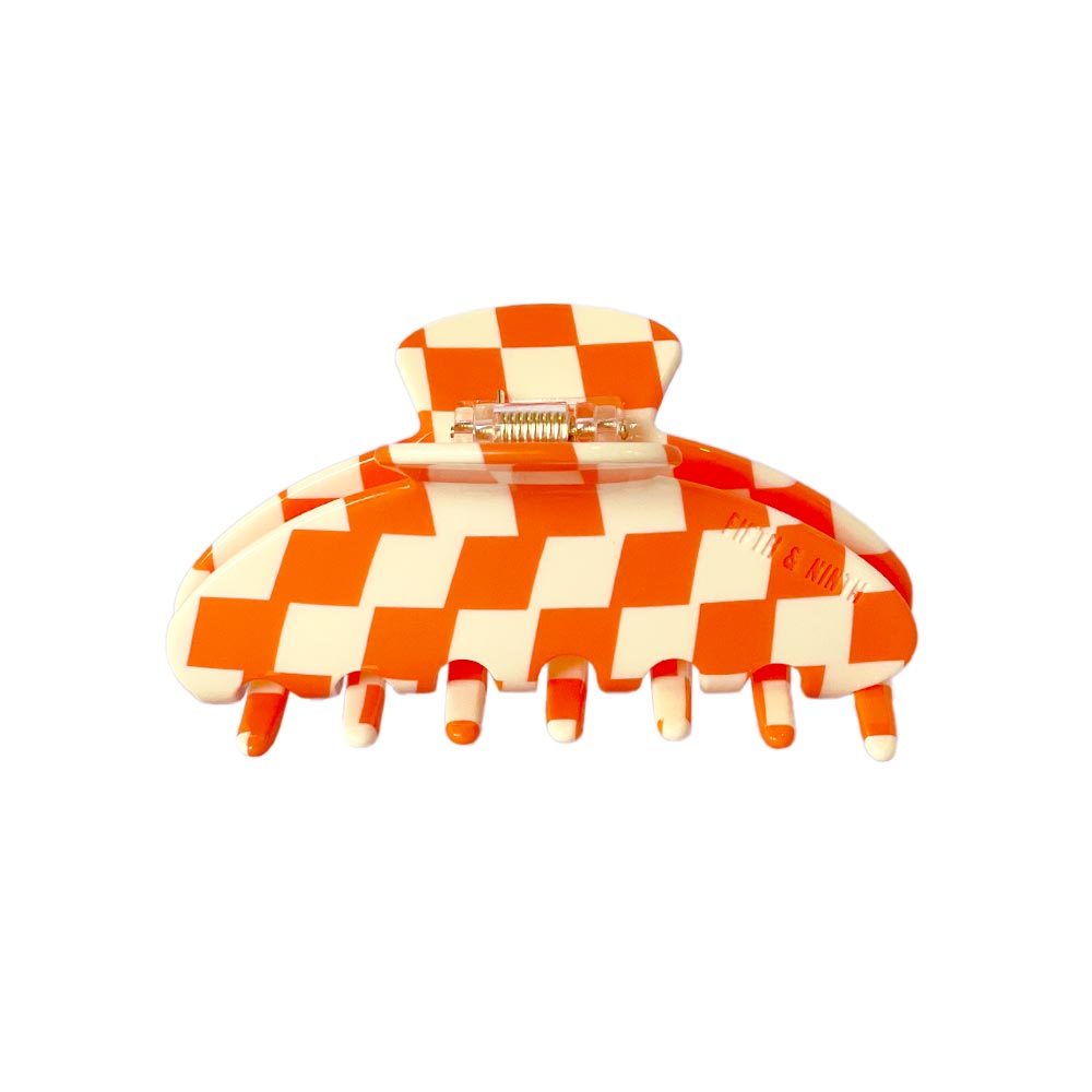 Corina Checkered Claw Hair Clip - Neon Orange Check