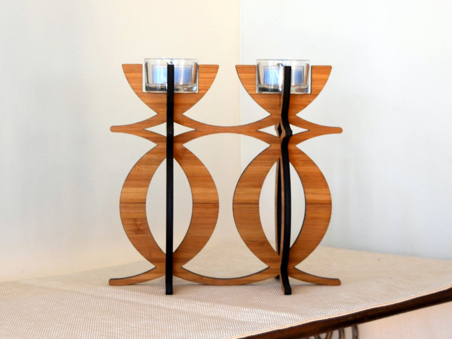 Solstice Candelabra Tea Light Holder in eco-friendly bamboo