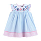 Pink and Blue Striped Smocked Bishop Dress with Anchor Embroidery