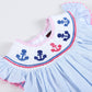 Pink and Blue Striped Smocked Bishop Dress with Anchor Embroidery