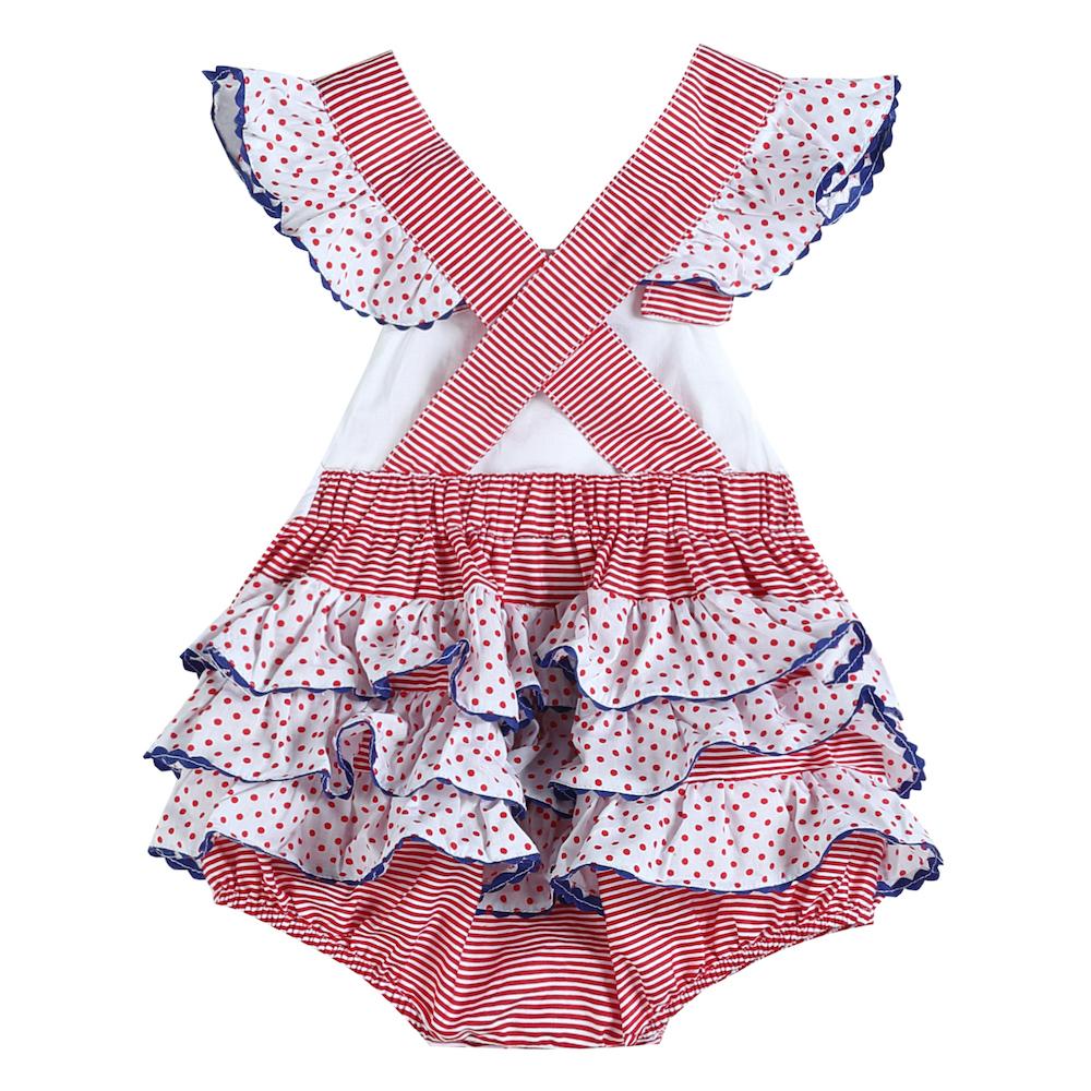 Red & White Gingham Heart Ruffle-Accent Bubble Romper