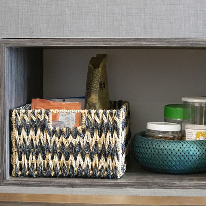 Wicker Storage Baskets With Handles (Set 3) | Shelving Bin Closet Organizer