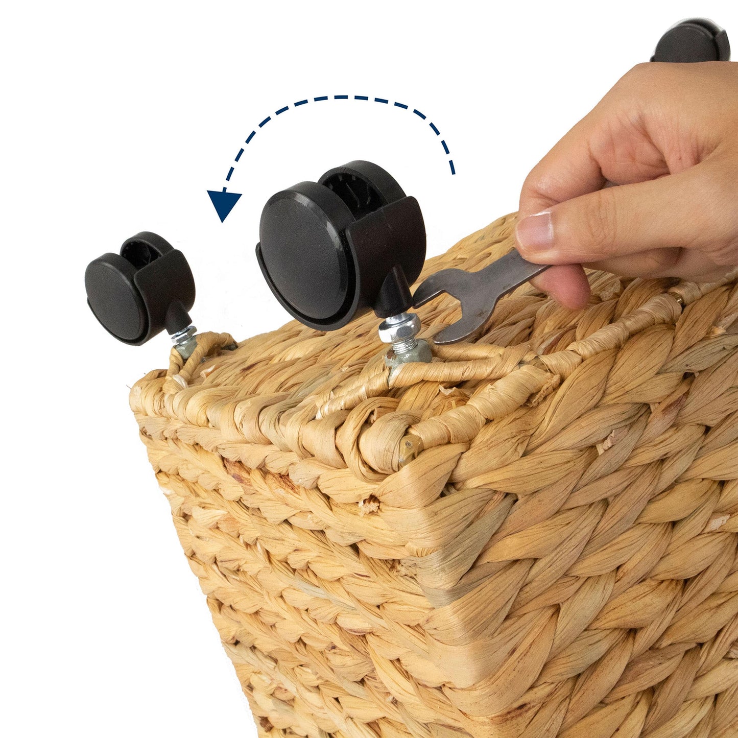 Woven Wicker Storage Baskets with Wheels | Decorative Baskets for Shelves (Set 3)