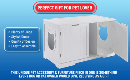 X-Large Cat Washroom Bench Litter Box Enclosure Furniture Box House with Table