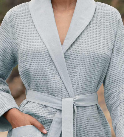 Women's Full Length Lightweight Waffle Spa Robe with Shawl Collar