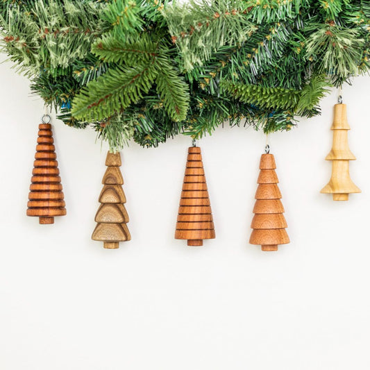 Reclaimed Wood Tree Ornaments - Set of 5
